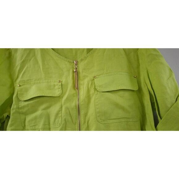 Ellen Tracy Women's Citron Green Linen Long Shirt Zip Up Med. - Picture 2 of 8
